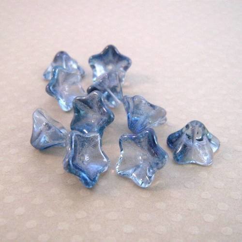 Lot de 10 fleurs trompettes 8x13 mm l. crystal/blue - vpfl813-0137 
