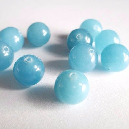 10 perles jade naturelle bleu ciel 10mm 