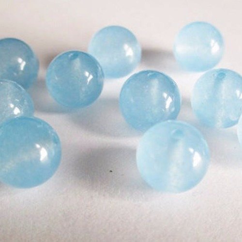 10 perles jade naturelle bleu ciel transparent 10mm 