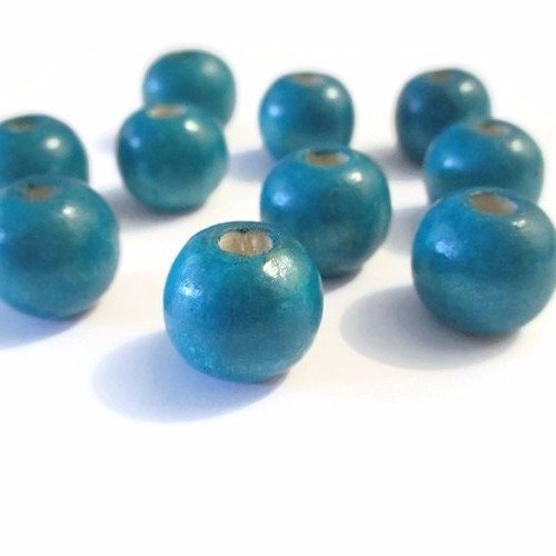 10 perles  en bois bleu 13mm 