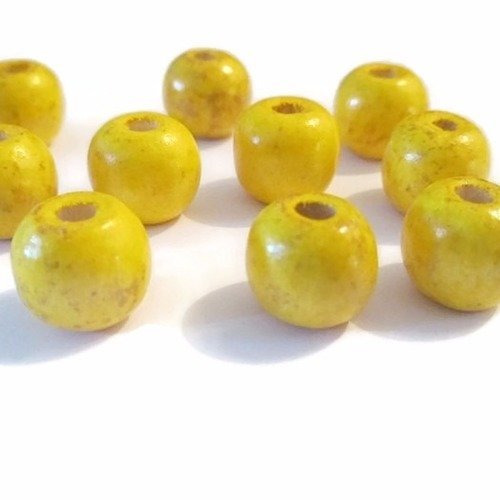 10 perles  en bois jaune 13mm 
