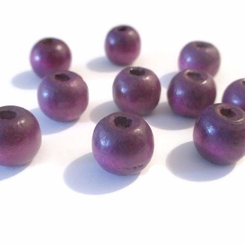 10 perles  en bois prune 13mm 