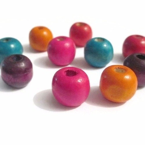 20 perles  en bois mélange de couleur 13mm 