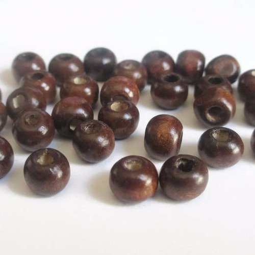 30 perles en bois ronde couleur marron 8mm 