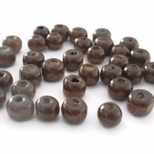100 perles en bois ronde couleur marron foncé 6mm 