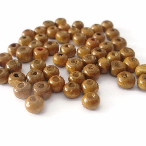 100 perles en bois ronde couleur marron clair 6mm 