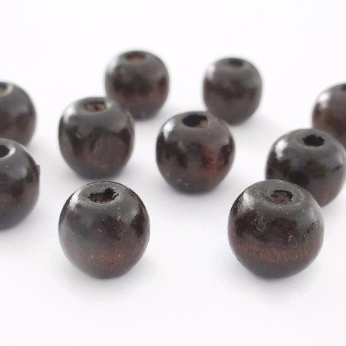 10 perles en bois ronde couleur marron 12mm 