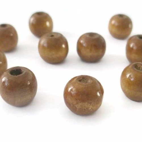 10 perles en bois ronde couleur marron clair 12mm 