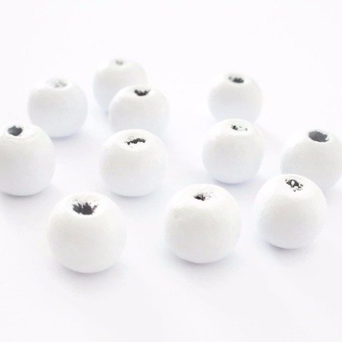 10 perles en bois ronde couleur blanc 10mm 