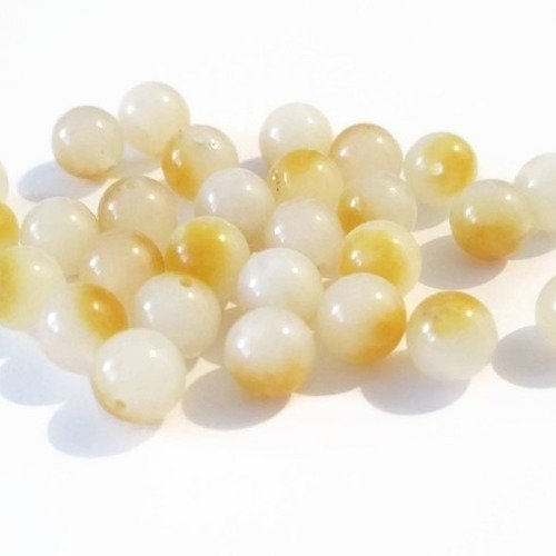 10 perles jade naturelle blanc et orange 6mm (bad)