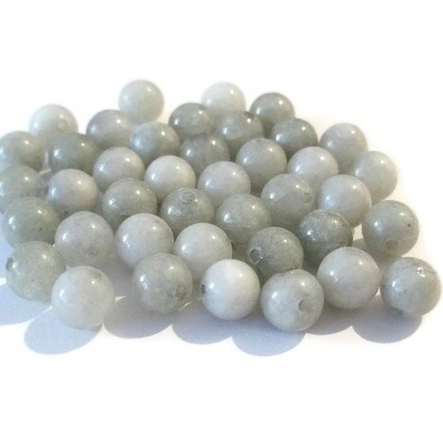 10 perles jade naturelle gris marbré 6mm (bad)