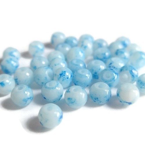 20 perles blanche tréfilé bleu en verre 4mm  