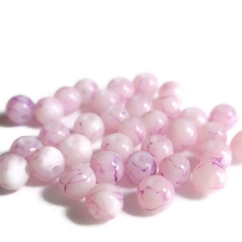 20 perles blanche tréfilé mauve en verre 4mm  