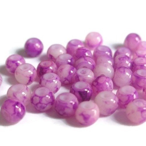 20 perles blanche tréfilé violet en verre 4mm  