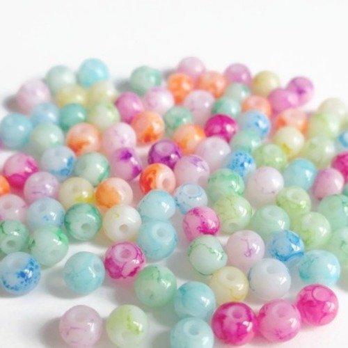Lot de 100 perles blanche tréfilé en verre 4mm  mélange de couleur