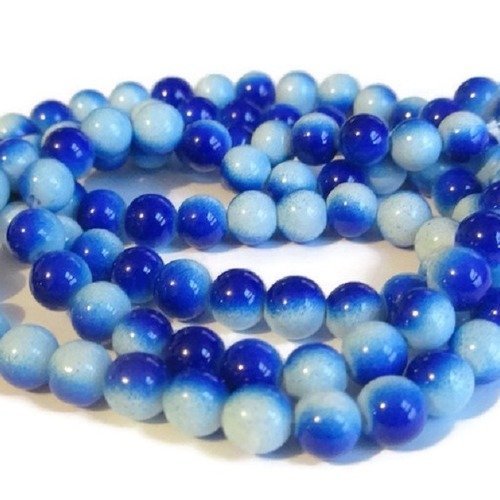 1 fil de 100 perles en verre bicolore bleu et blanc 8mm