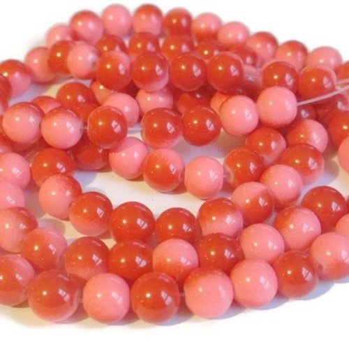 1 fil de 100 perles en verre bicolore rose et rouge  8mm