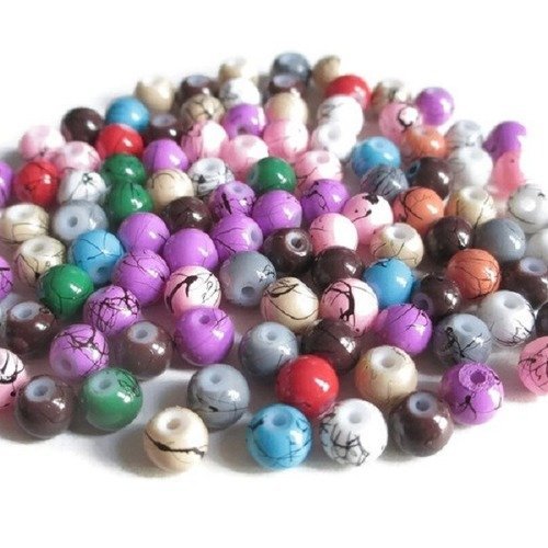 100 perles tréfilé noir en verre mélange de couleur   6mm (2)