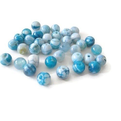 10 perles jade naturelle blanc bleu 6mm (a2b)