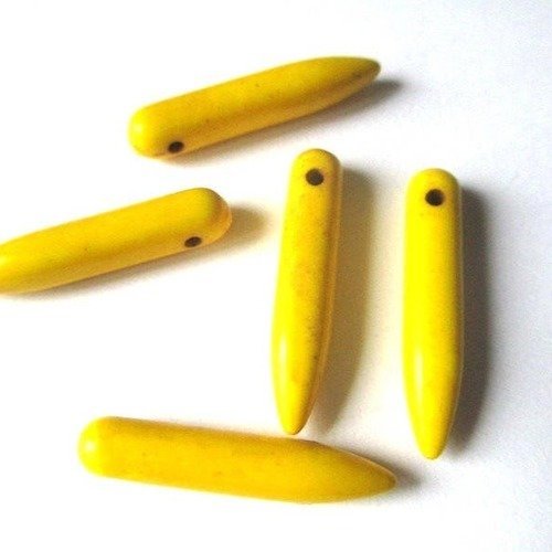 2 perles howlite jaune forme spike 25x5mm 