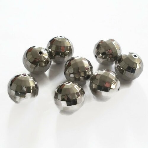 30 perles rondes a facettes ccb métallisés 14mm couleur argenté