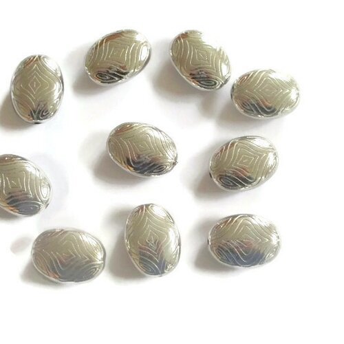 10 perles ovale ccb métallisés 28mm couleur argent
