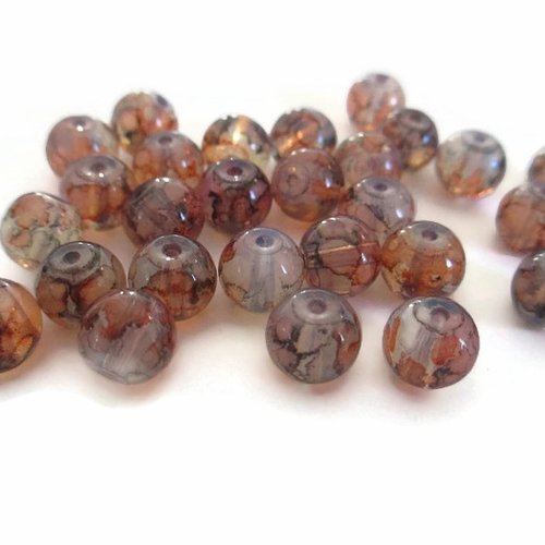 50 perles translucide mouchetées noir et orange en verre 8mm (1) imitation opalite
