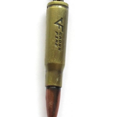 1 breloque balle de revolver en métal couleur bronze et cuivre  72x10mm