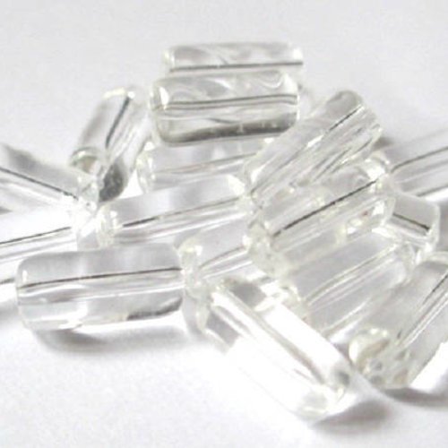 20 perles  tube en verre transparent 10x4mm 