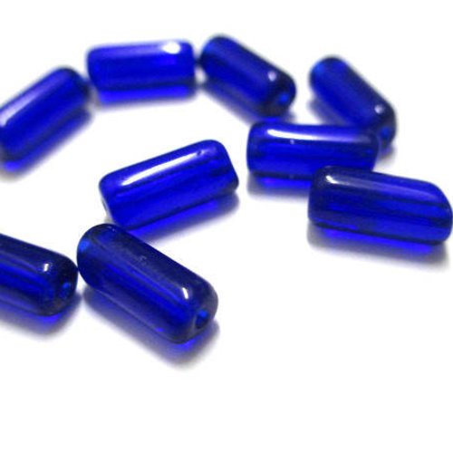 20 perles tube en verre couleur bleu foncé 10x4mm 