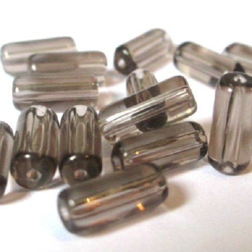 20 perles tube en verre  marron 10x4mm 
