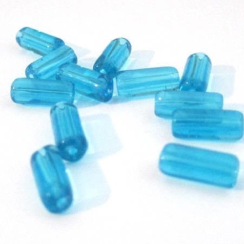 20 perles tube en verre couleur bleu  10x4mm 