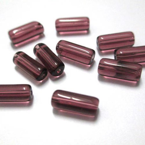 20 perles tube en verre couleur prune 10x4mm 