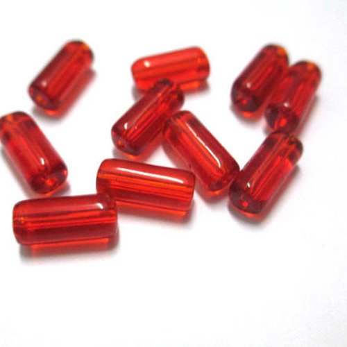 20 perles tube en verre rouge 10x4mm 