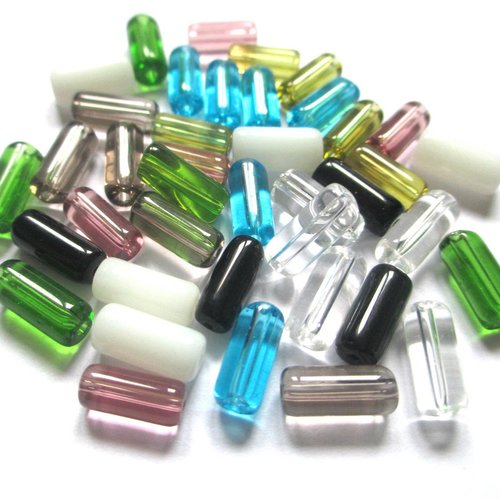 80 perles tube en verre mélange de couleur 10x4mm 