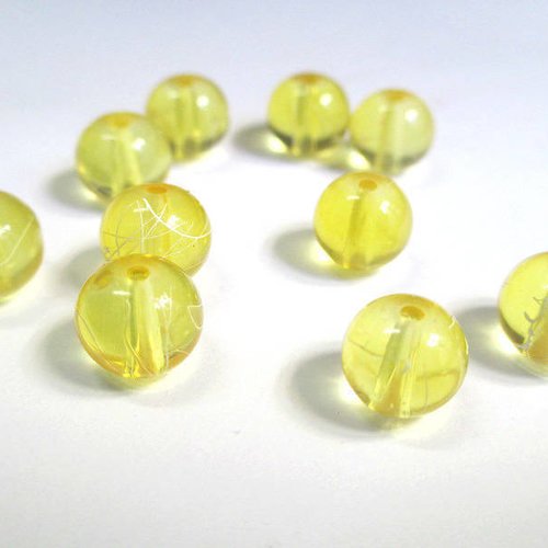 10 perles jaune tréfilé blanc translucide 8mm