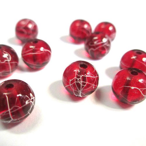 10 perles rouge tréfilé blanc translucide 8mm (1)