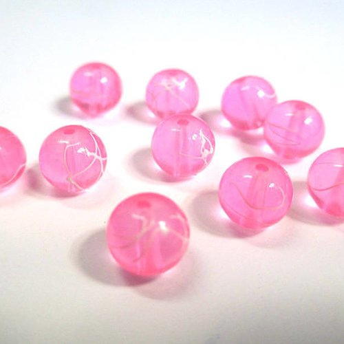 10 perles rose tréfilé blanc translucide 8mm