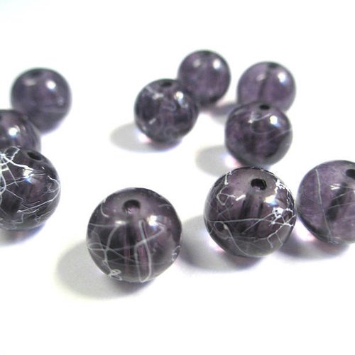 10 perles violet tréfilé blanc translucide 8mm (2)