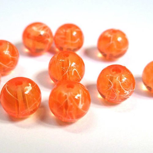 10 perles orange tréfilé blanc translucide 8mm (1)