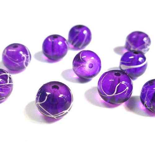 10 perles violet tréfilé blanc translucide 8mm (1)