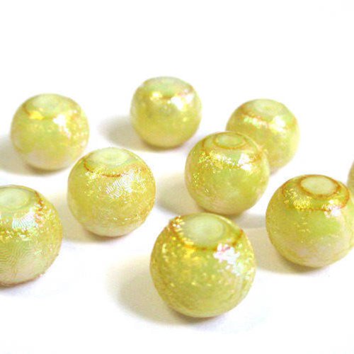 10 perles jaune brillant en verre 10mm (o-19)