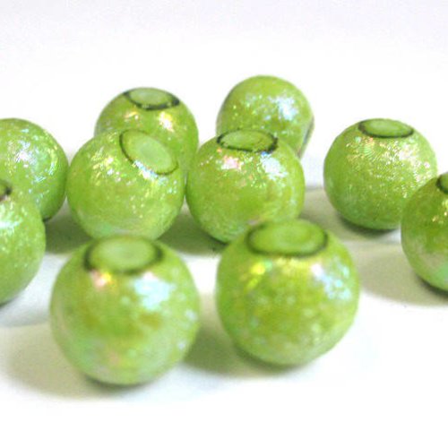 10 perles vert brillant en verre 10mm (o-20)
