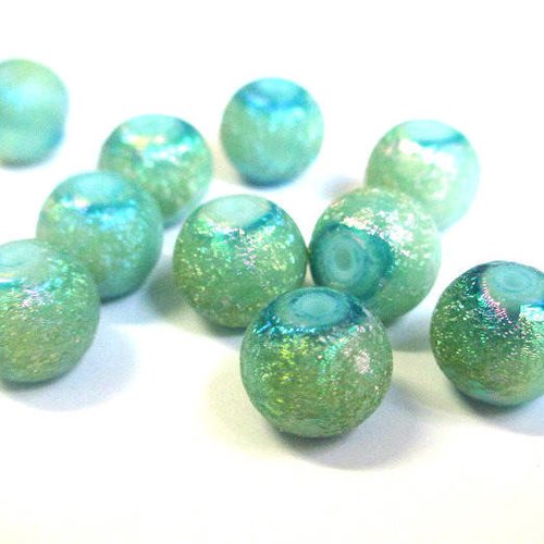 10 perles bleu brillant en verre 10mm (o-21)