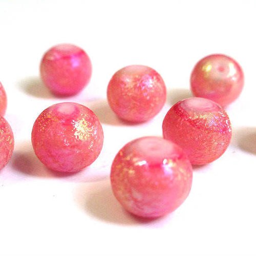 10 perles rose brillant en verre 10mm (o-18)