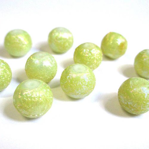 10 perles vert clair brillant en verre 10mm (o-17)
