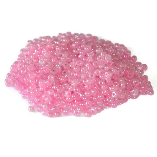 10gr perles de rocaille rose clair nacré en verre  2mm environ 800 perles (ref45)
