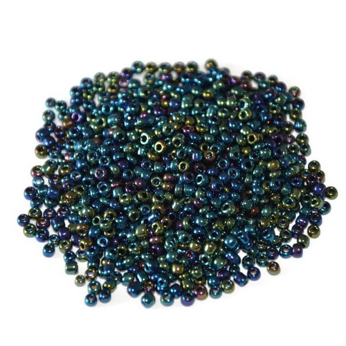 10gr perles de rocaille bleu vert violet brillant en verre  2mm environ 800 perles (ref53)