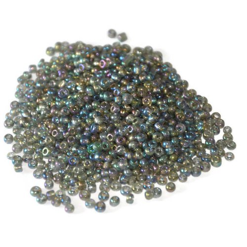 10gr perles de rocaille gris arc en ciel translucide en verre  2mm environ 800 perles (ref61)