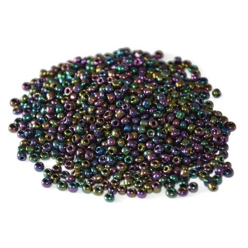 10gr perles de rocaille violet marron vert brillant en verre  2mm environ 800 perles (ref74)